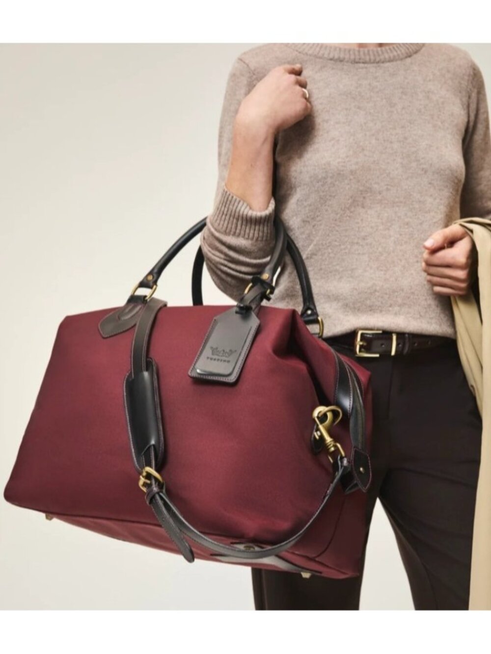 Tusting Explorer Large Burgundy Canvas Leather Weekender Duffel Bag England